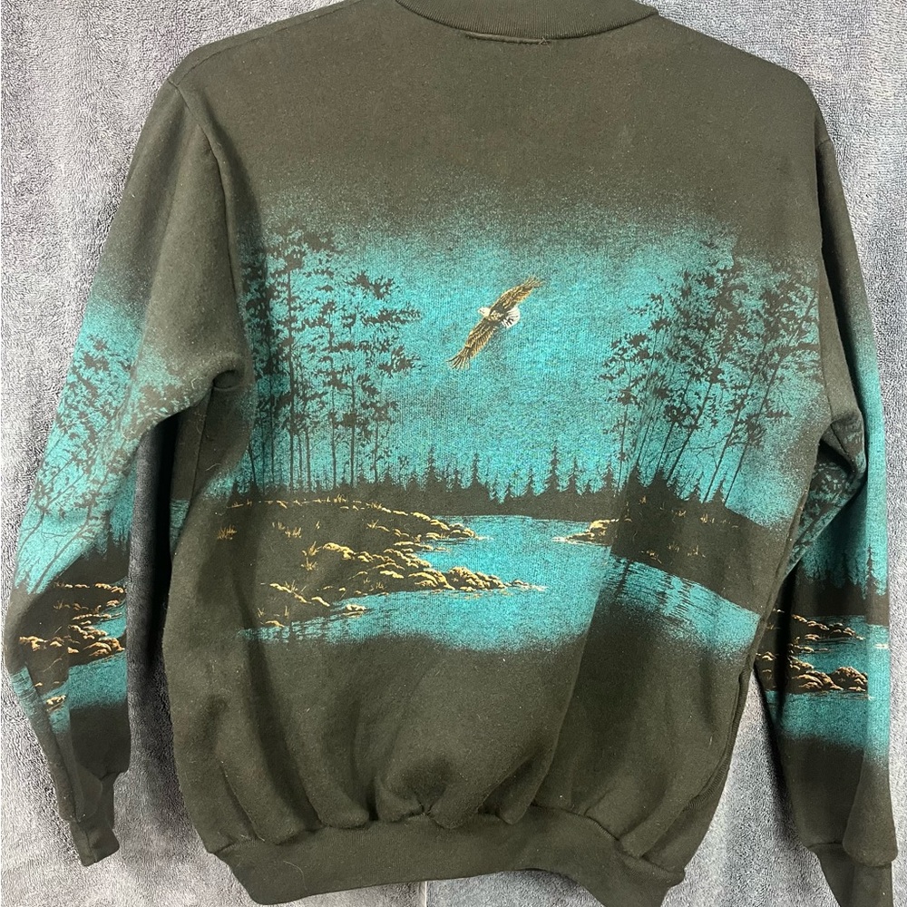 x Vtg Sweater Men XL Black Eagle fDouble
Sided Graphics Are Mint 3 Button Casual - Picture 9 of 12